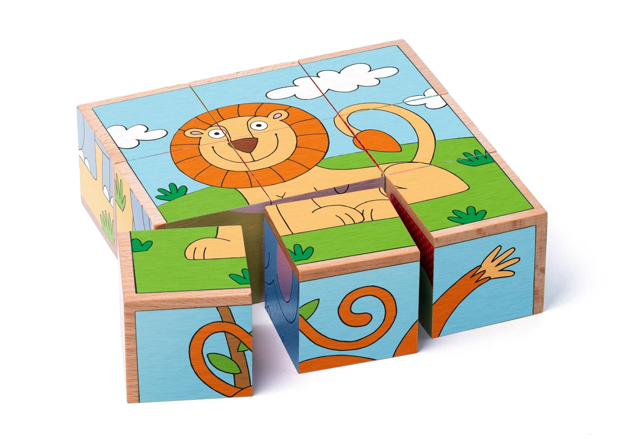 WOODYLAND Würfelpuzzle Holz mit 6 Tiermotiven Puzzle Cubes