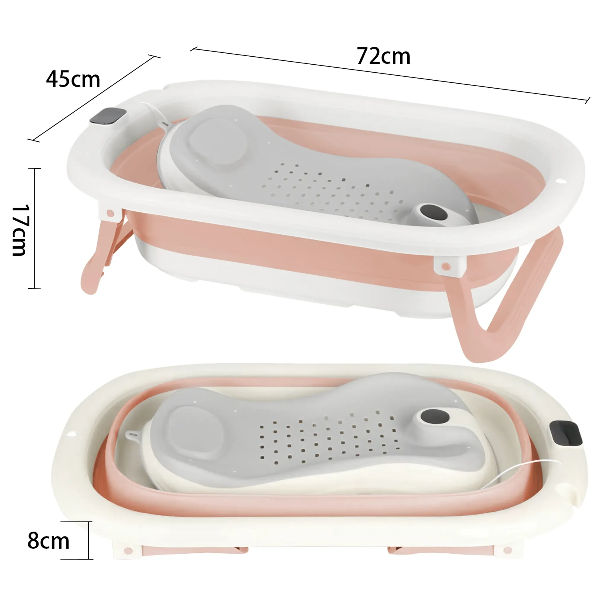DazHom Faltbare Babybadewanne Thermometer Stützkissen 0-3 Jahre rosa