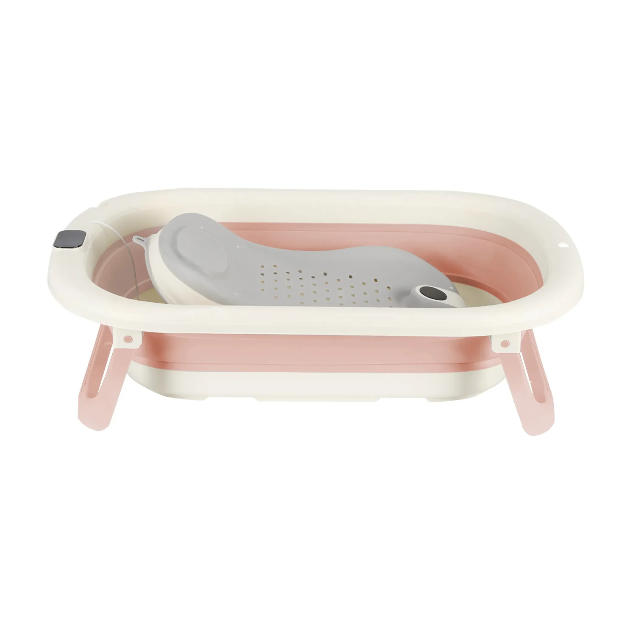 DazHom Faltbare Babybadewanne Thermometer Stützkissen 0-3 Jahre rosa