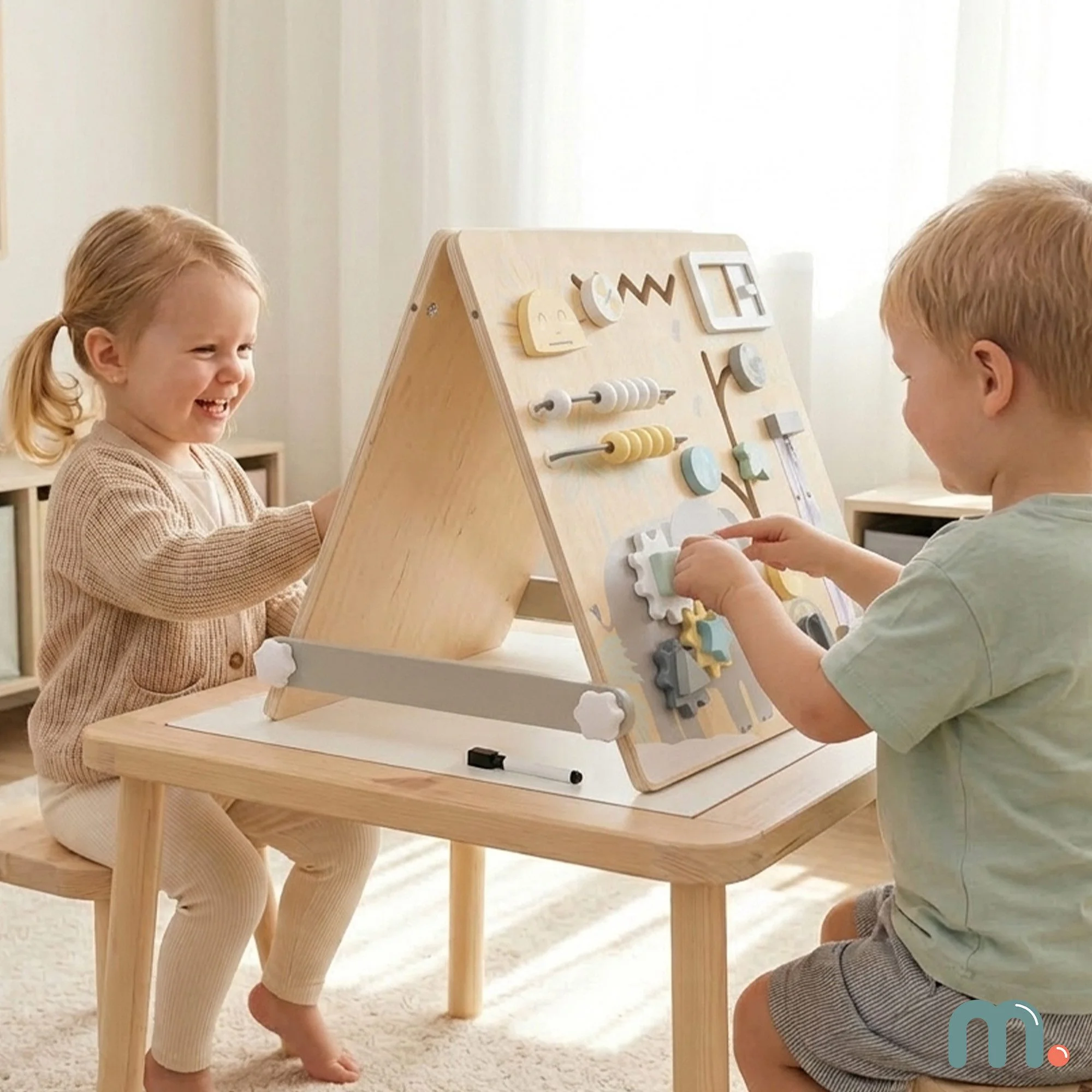 MAMABRUM Kinderstaffelei 2in1 Lernboard Magnettafel Busy Board Holz