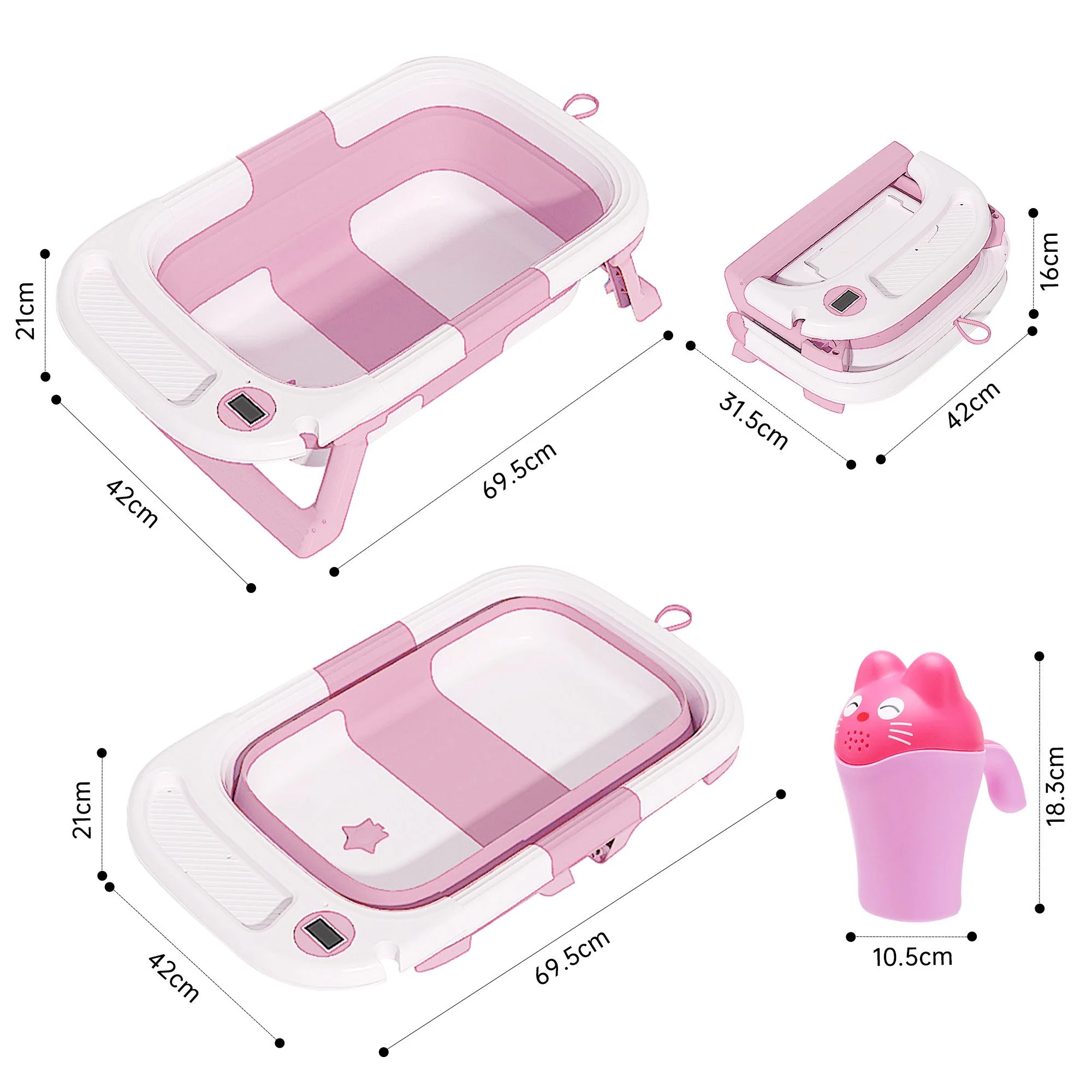 SEHAUSEU Babybadewanne faltbar mit Thermometer und Haarwaschbecher
