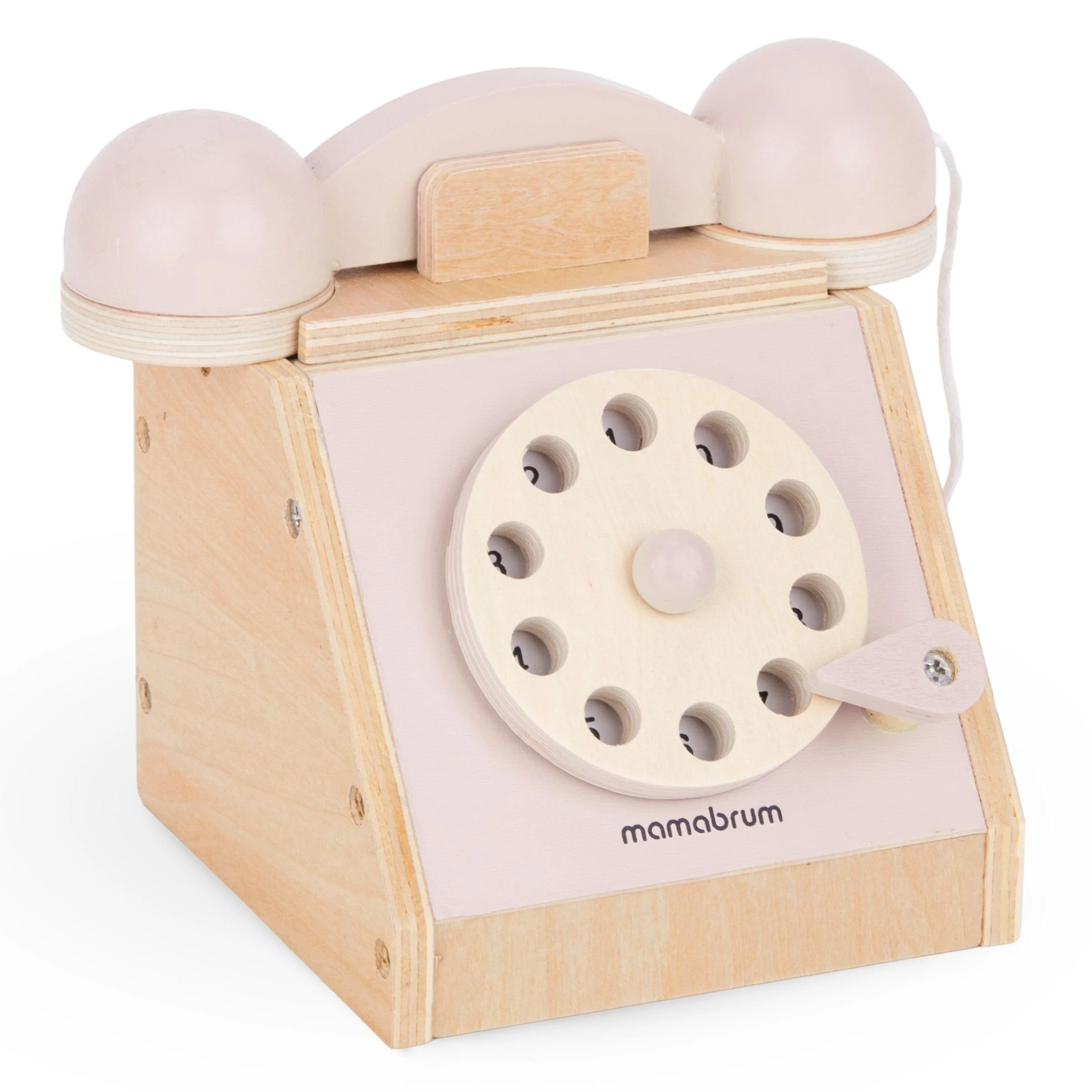 MAMABRUM Retro Holztelefon für Kinder mit Wählscheibe pastellrosa