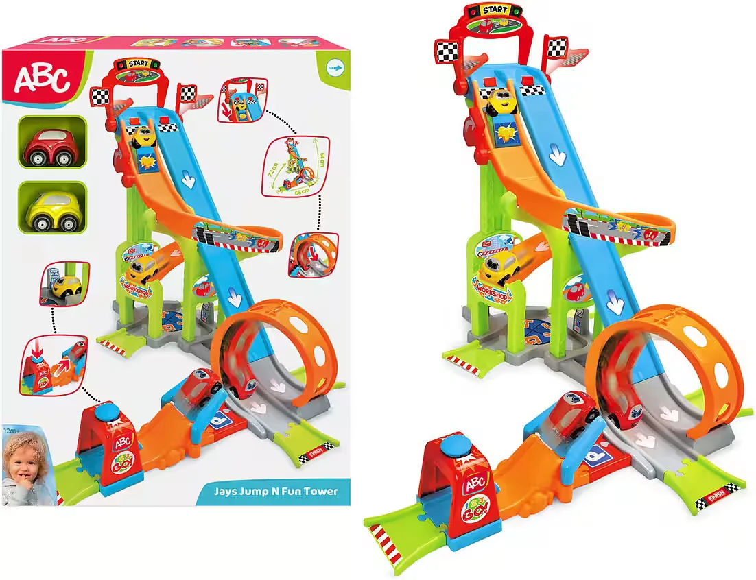 ABC Autorennbahn Jays Jump N Fun Tower Rennbahn Spielset für Kinder