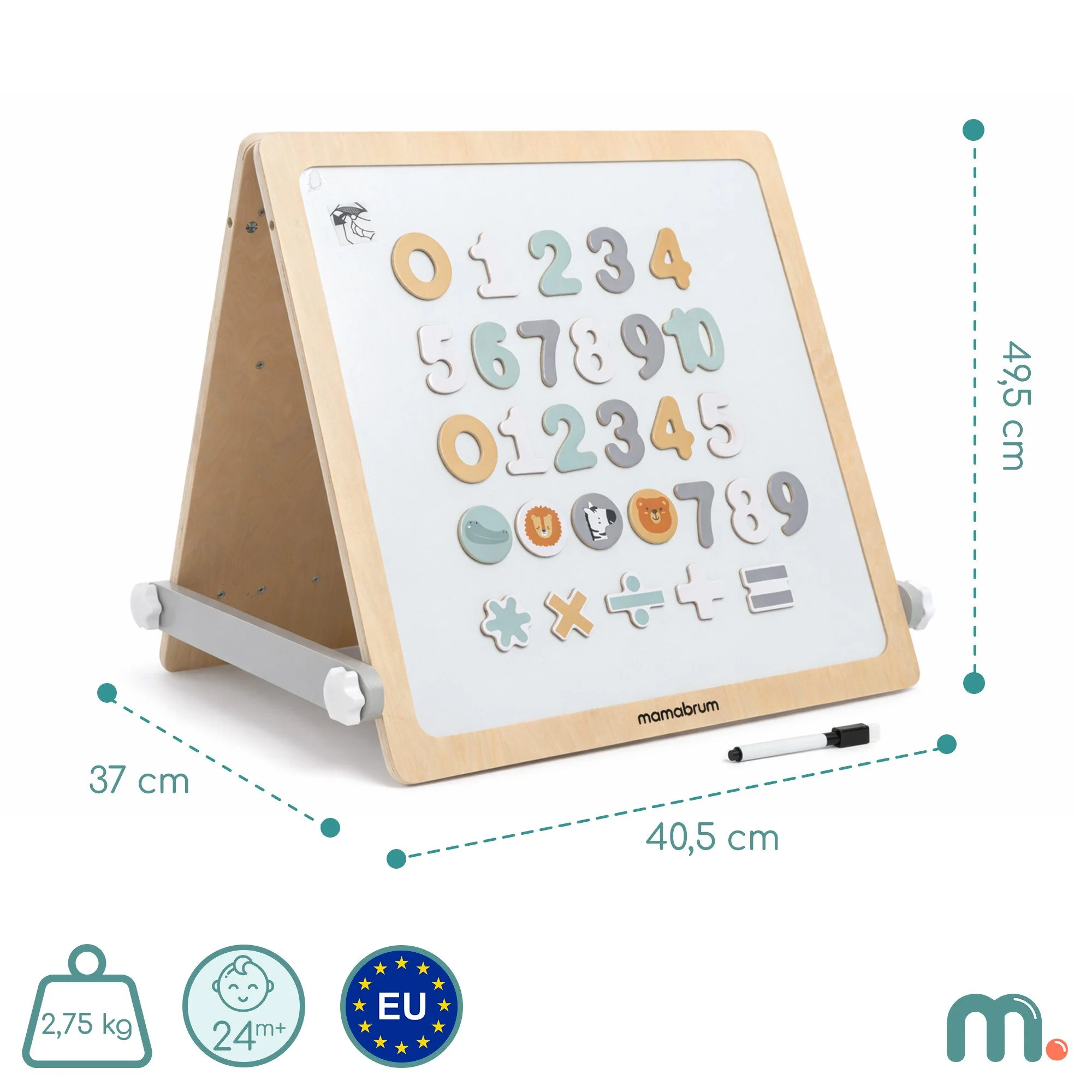 MAMABRUM Kinderstaffelei 2in1 Lernboard Magnettafel Busy Board Holz