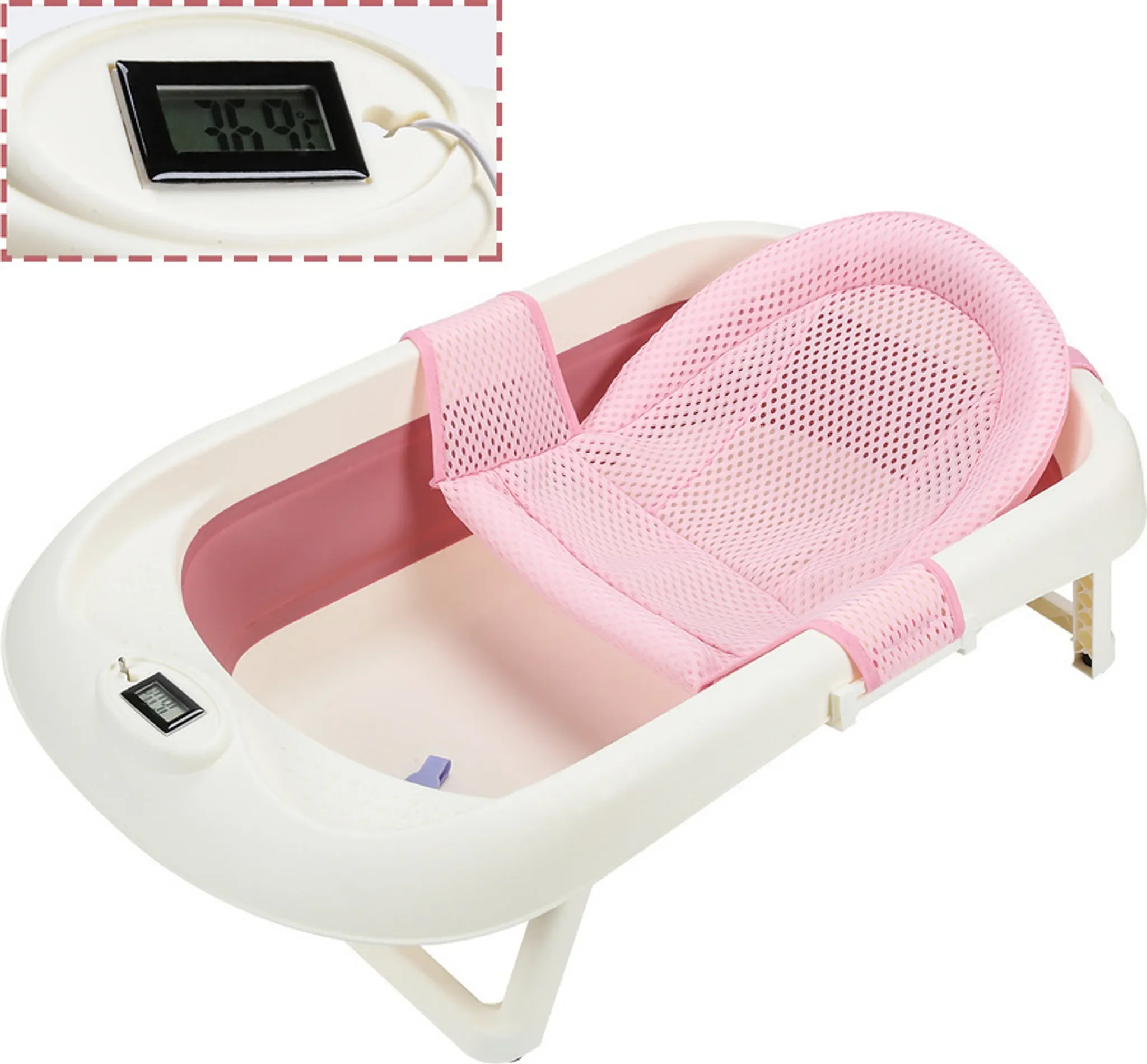 CLANMACY Babywanne 3-in-1 rutschfest mit Sicherheitsnetz und Abfluss
