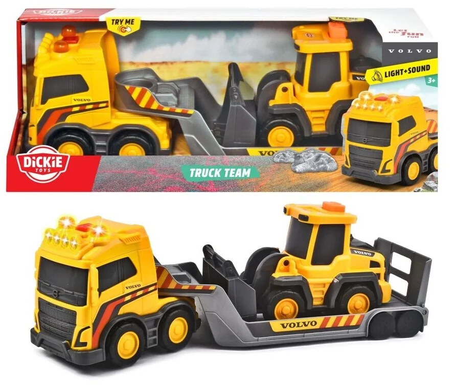 DICKIE TOYS Volvo Truck Team Baumaschinen-Set mit Licht und Sound
