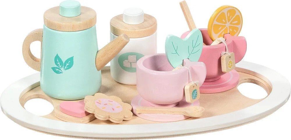 Goki Teeservice aus Holz für Kinder 13 teilig Bunte Teestunde