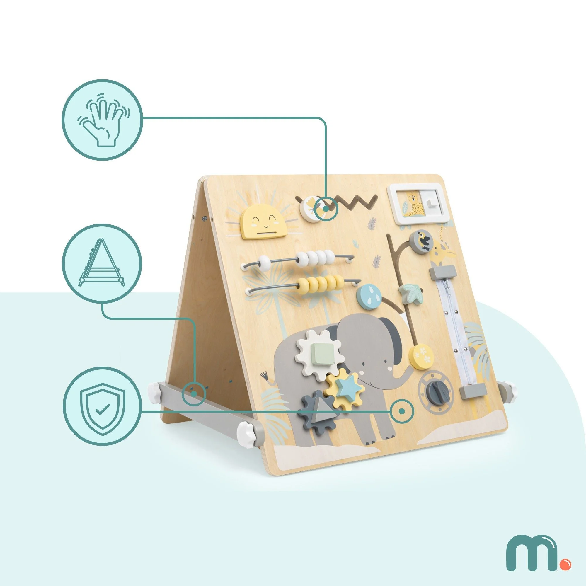 MAMABRUM Kinderstaffelei 2in1 Lernboard Magnettafel Busy Board Holz