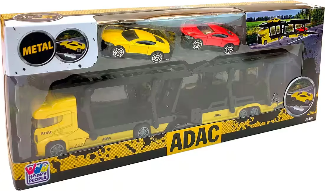 HAPPY PEOPLE ADAC Die Cast Spielzeugtransporter mit 2 Fahrzeugen