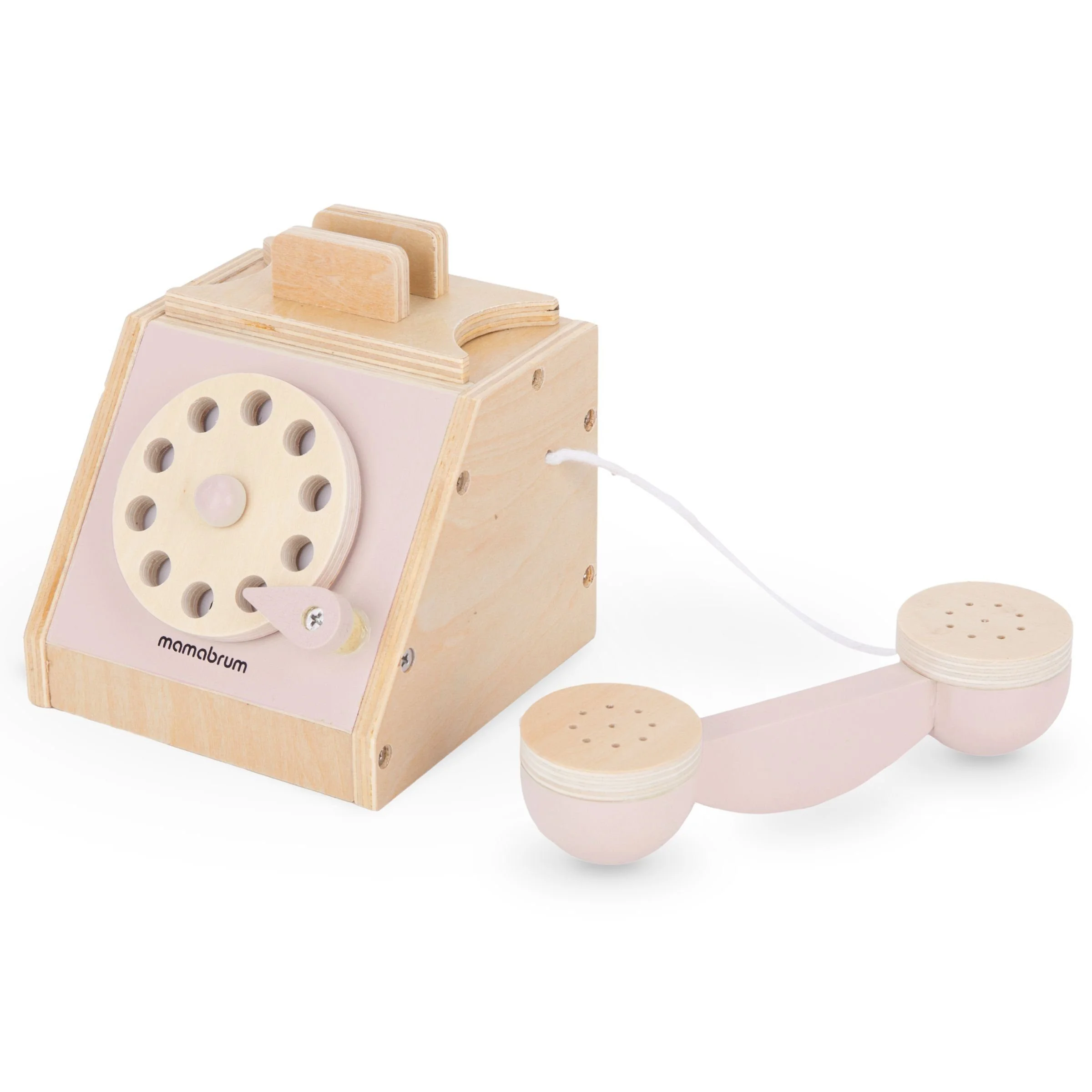 MAMABRUM Retro Holztelefon für Kinder mit Wählscheibe pastellrosa