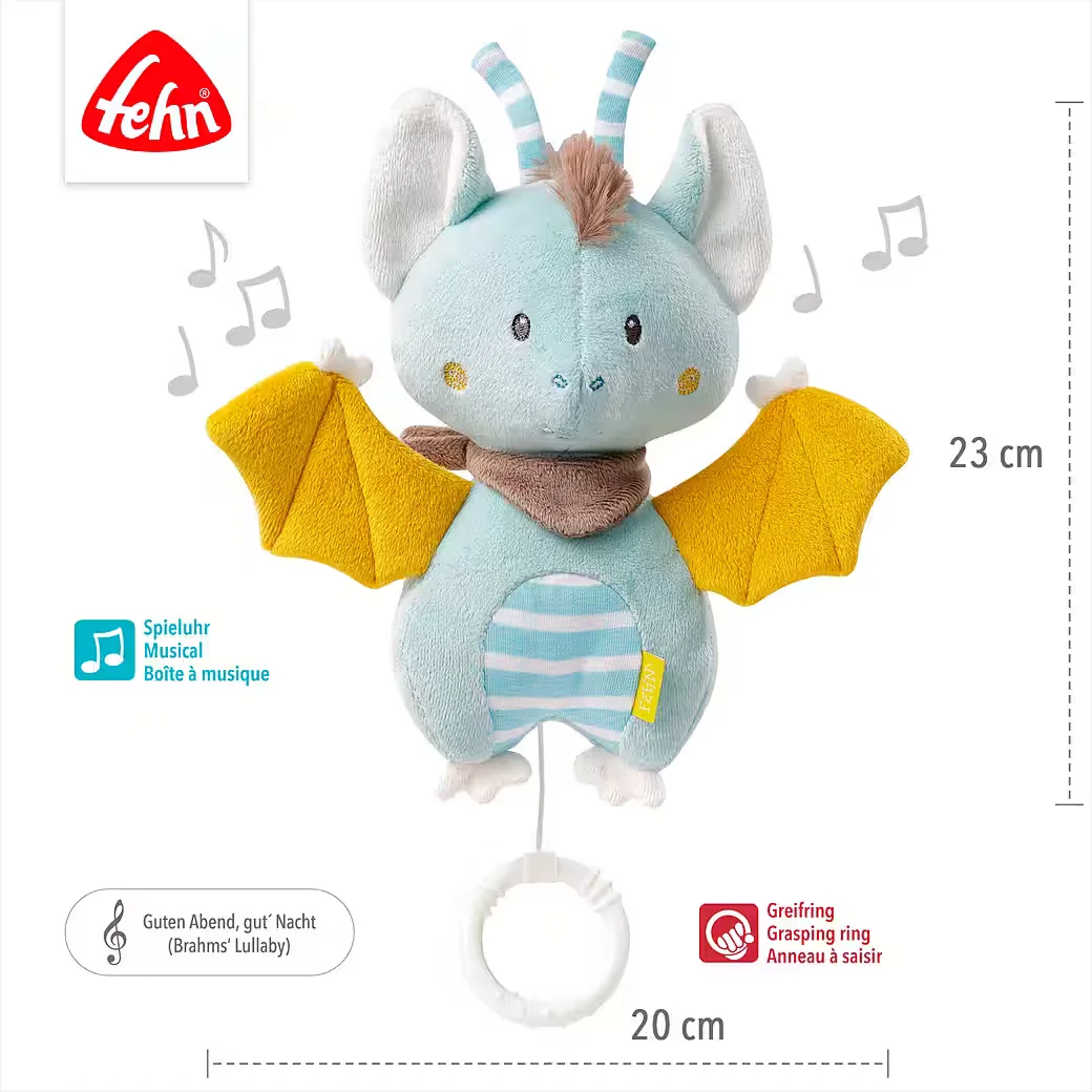 FEHN Spieluhr Little Castle Fledermaus Baby Einschlafhilfe Plüsch