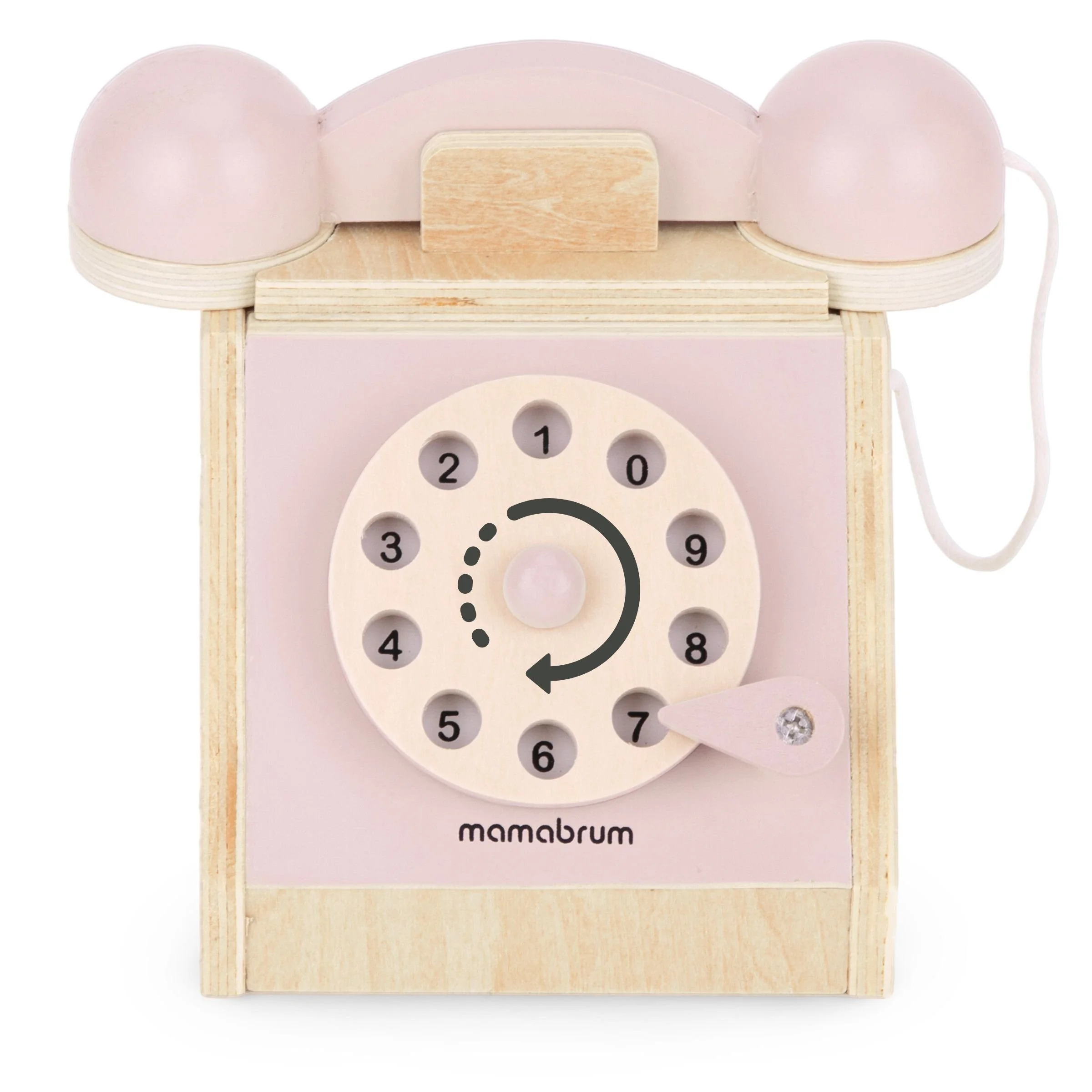 MAMABRUM Retro Holztelefon für Kinder mit Wählscheibe pastellrosa