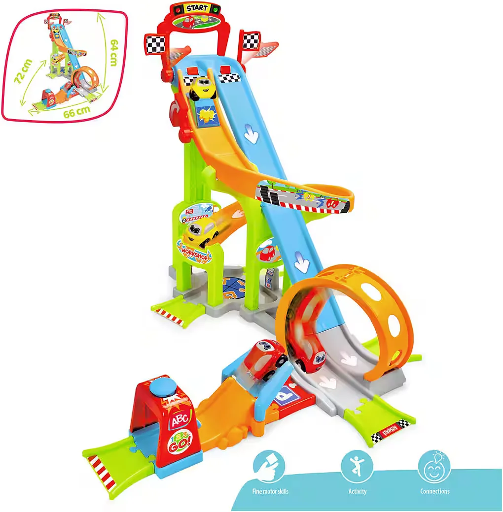 ABC Autorennbahn Jays Jump N Fun Tower Rennbahn Spielset für Kinder