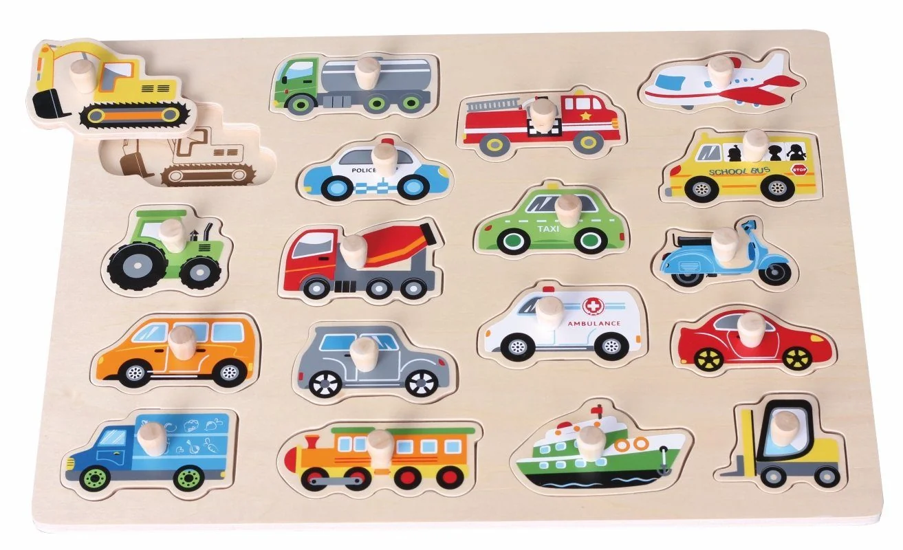 LELIN Steckpuzzle 20075 Holzpuzzle mit Knauf Transportmittel