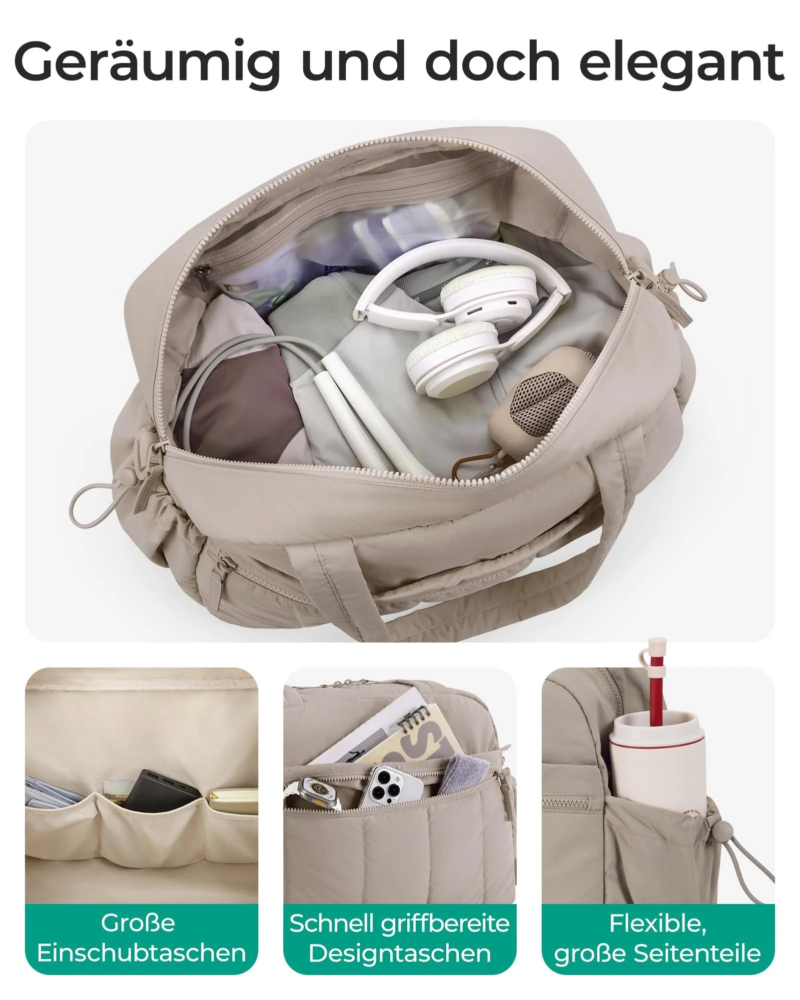 FORRLITE Puffer Reisetasche 24L Damen Weekender Wickeltasche