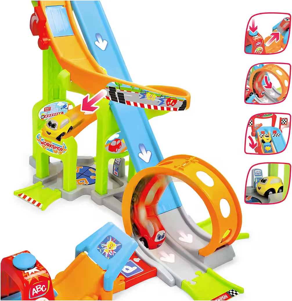 ABC Autorennbahn Jays Jump N Fun Tower Rennbahn Spielset für Kinder