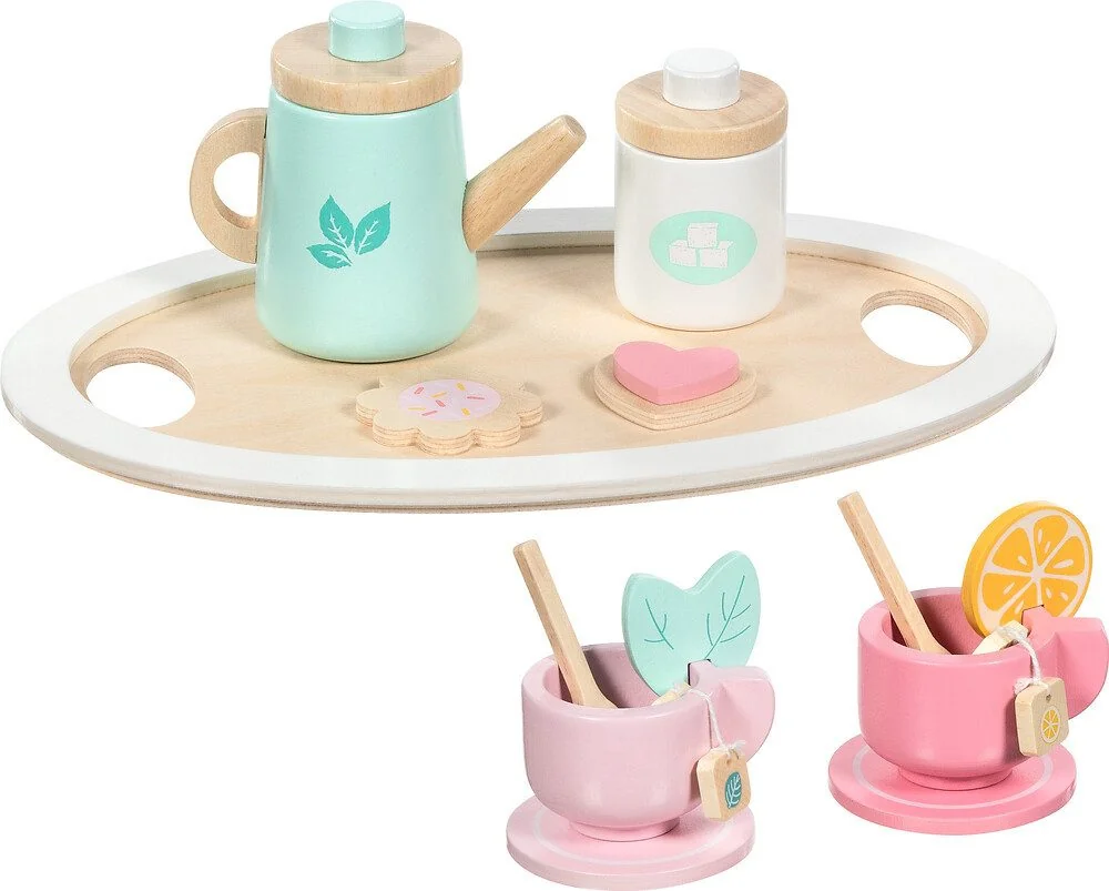 Goki Teeservice aus Holz für Kinder 13 teilig Bunte Teestunde