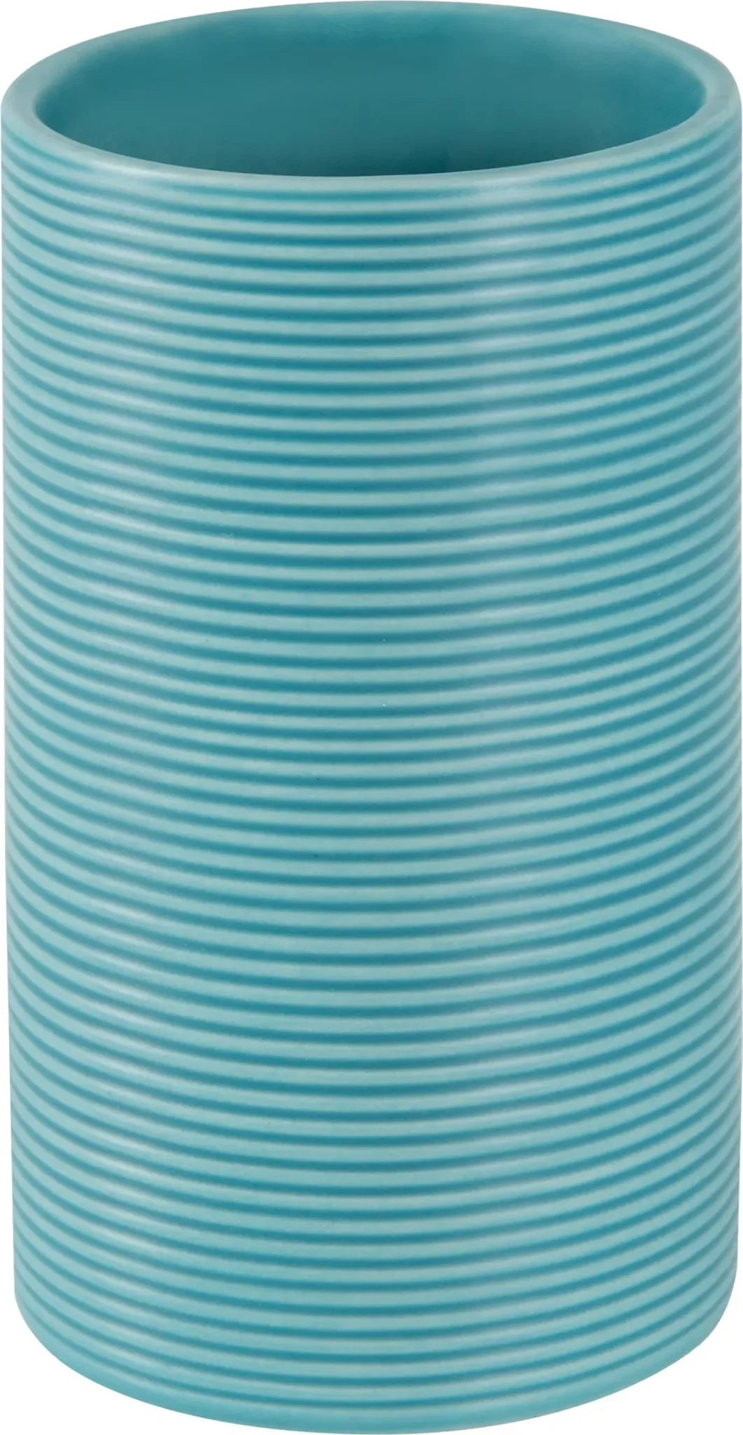 Zahnputzbecher Ø 6 cm – Keramik, Aqua/Blau, Serie „Tube Ribbed“