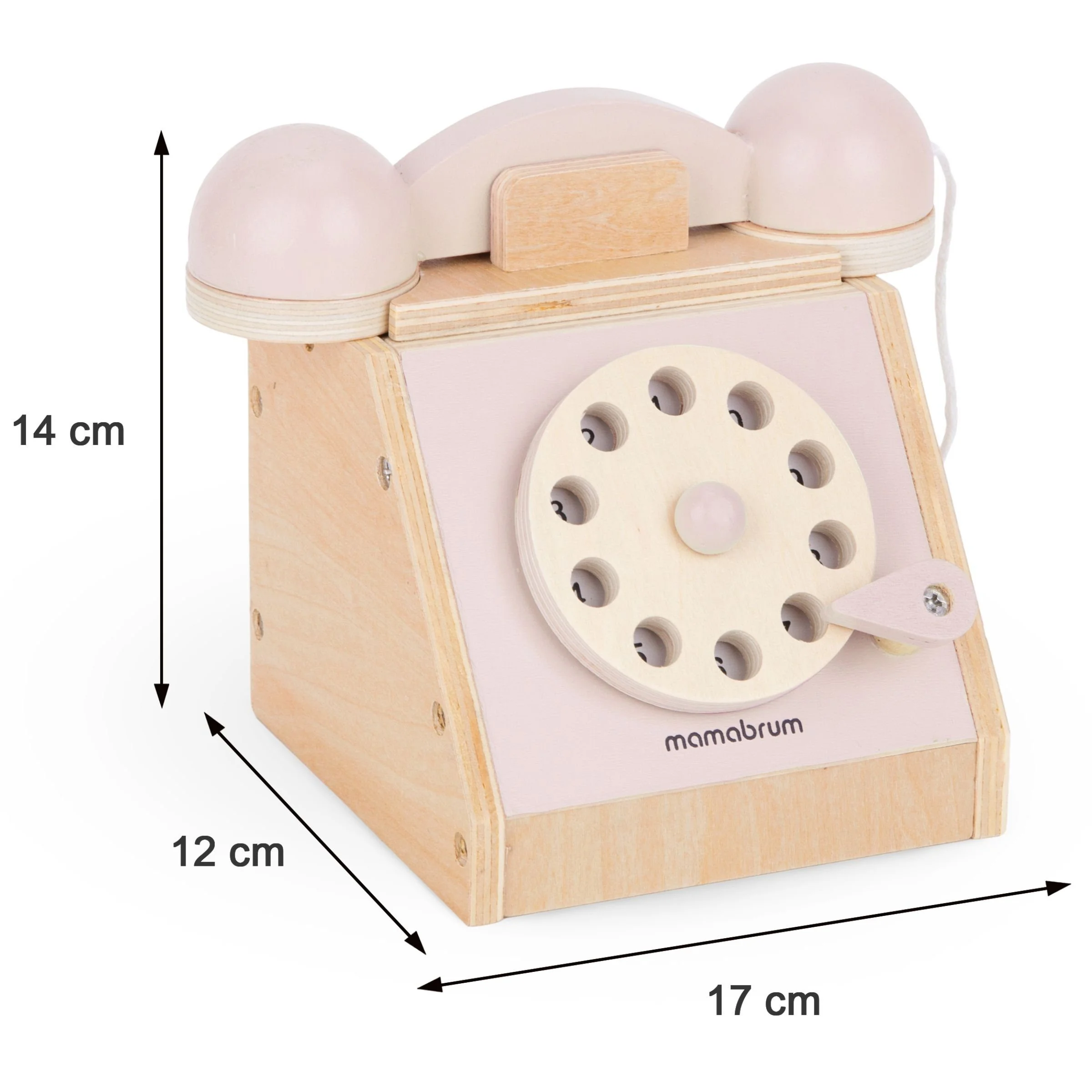 MAMABRUM Retro Holztelefon für Kinder mit Wählscheibe pastellrosa