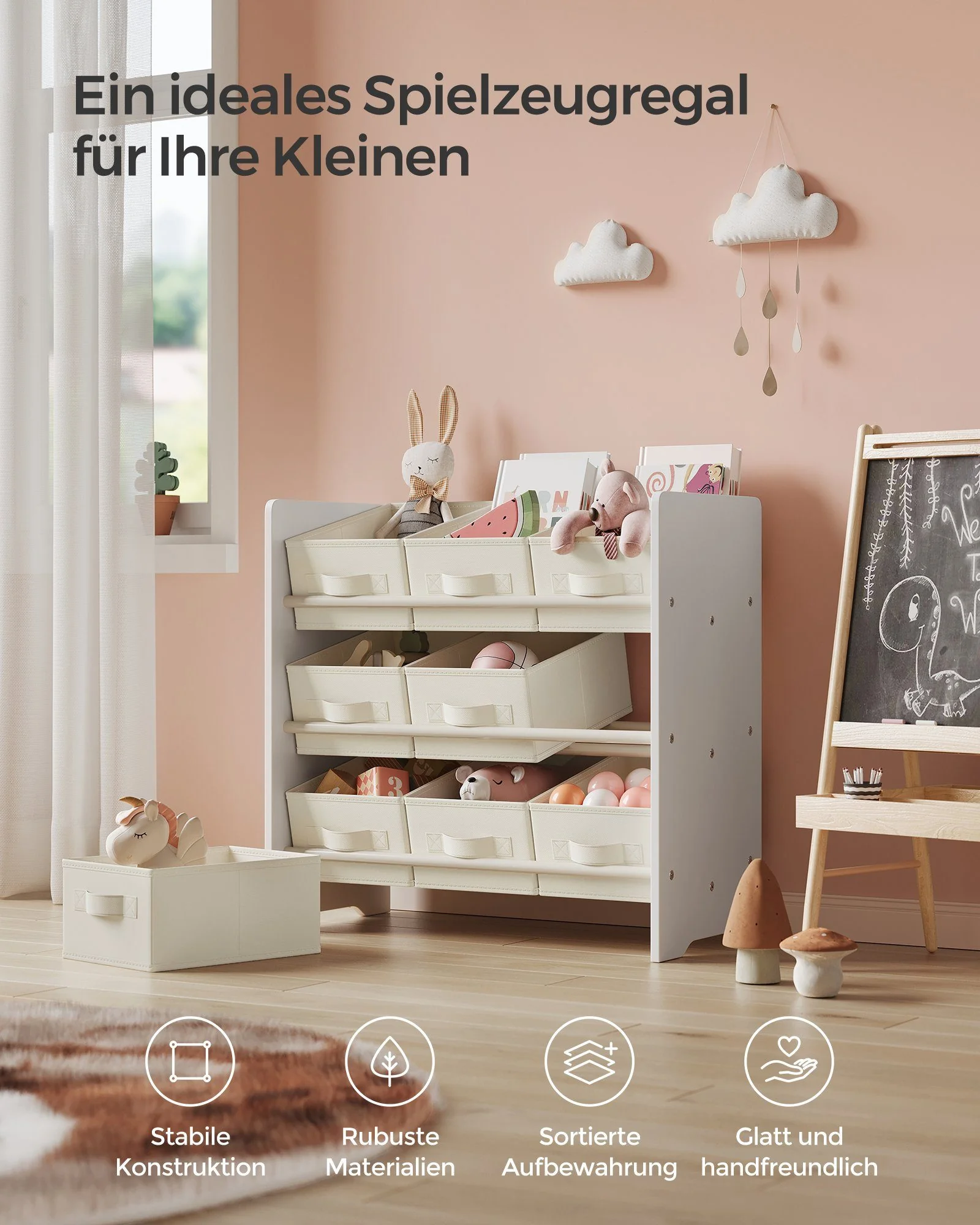 SONGMICS Spielzeugtruhe, Kinderregal und Bücherregal für Kinder
