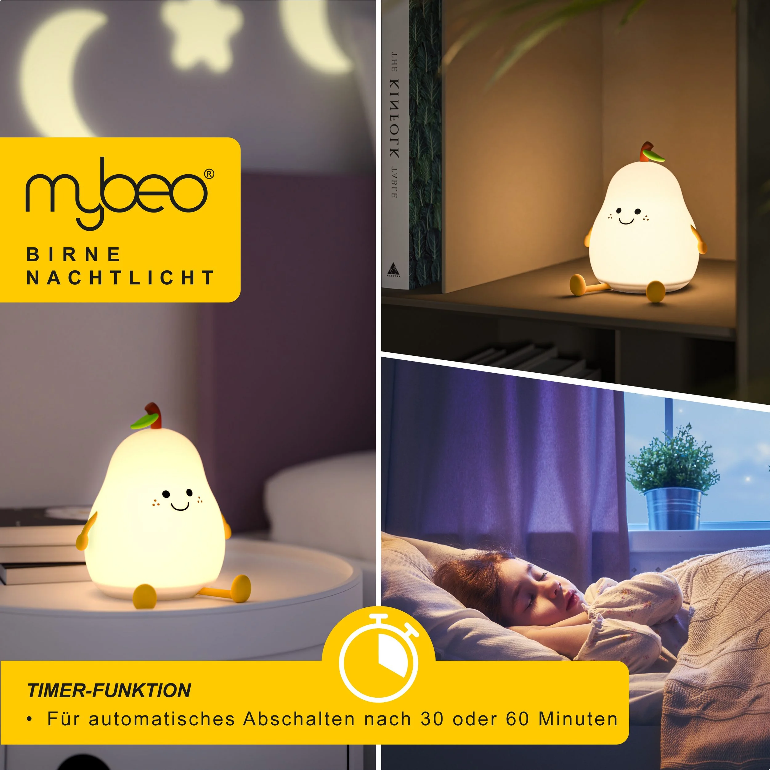 MYBEO LED Nachtlicht dimmbar Kinder und Babys mit RGB Farbwechsel Akku