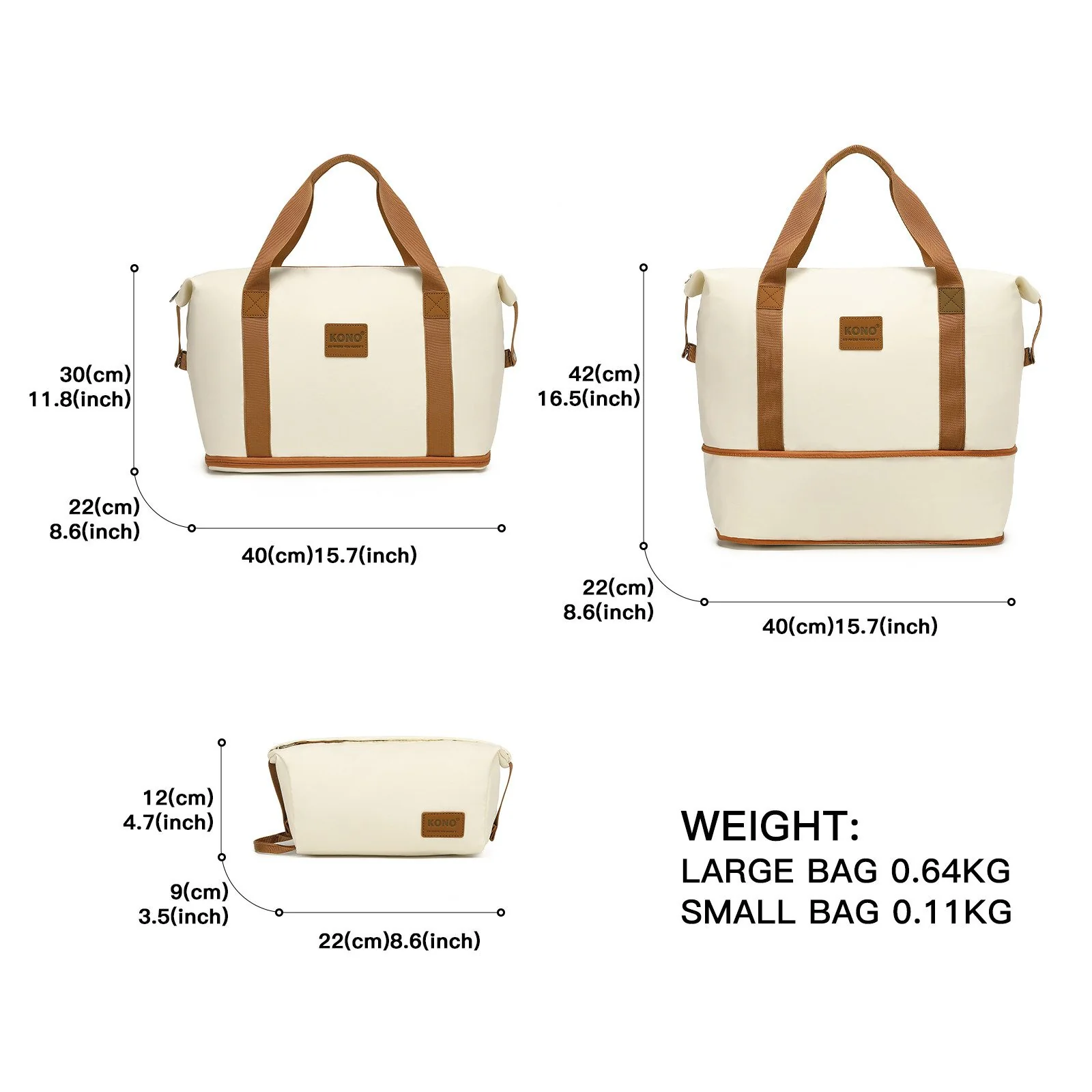 KONO 2-in-1 Reisetasche Handgepäck erweiterbar mit Kosmetiktasche