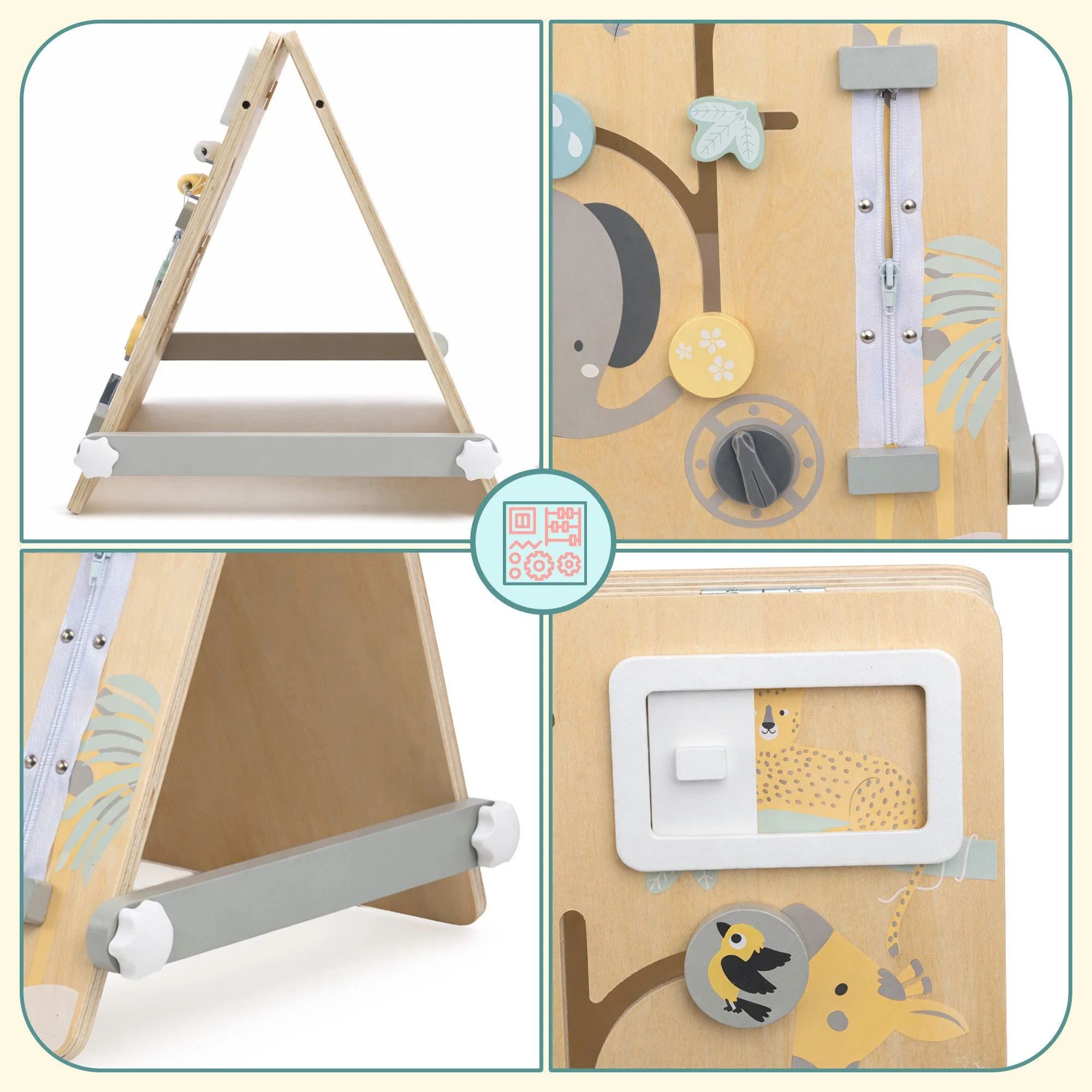 MAMABRUM Kinderstaffelei 2in1 Lernboard Magnettafel Busy Board Holz