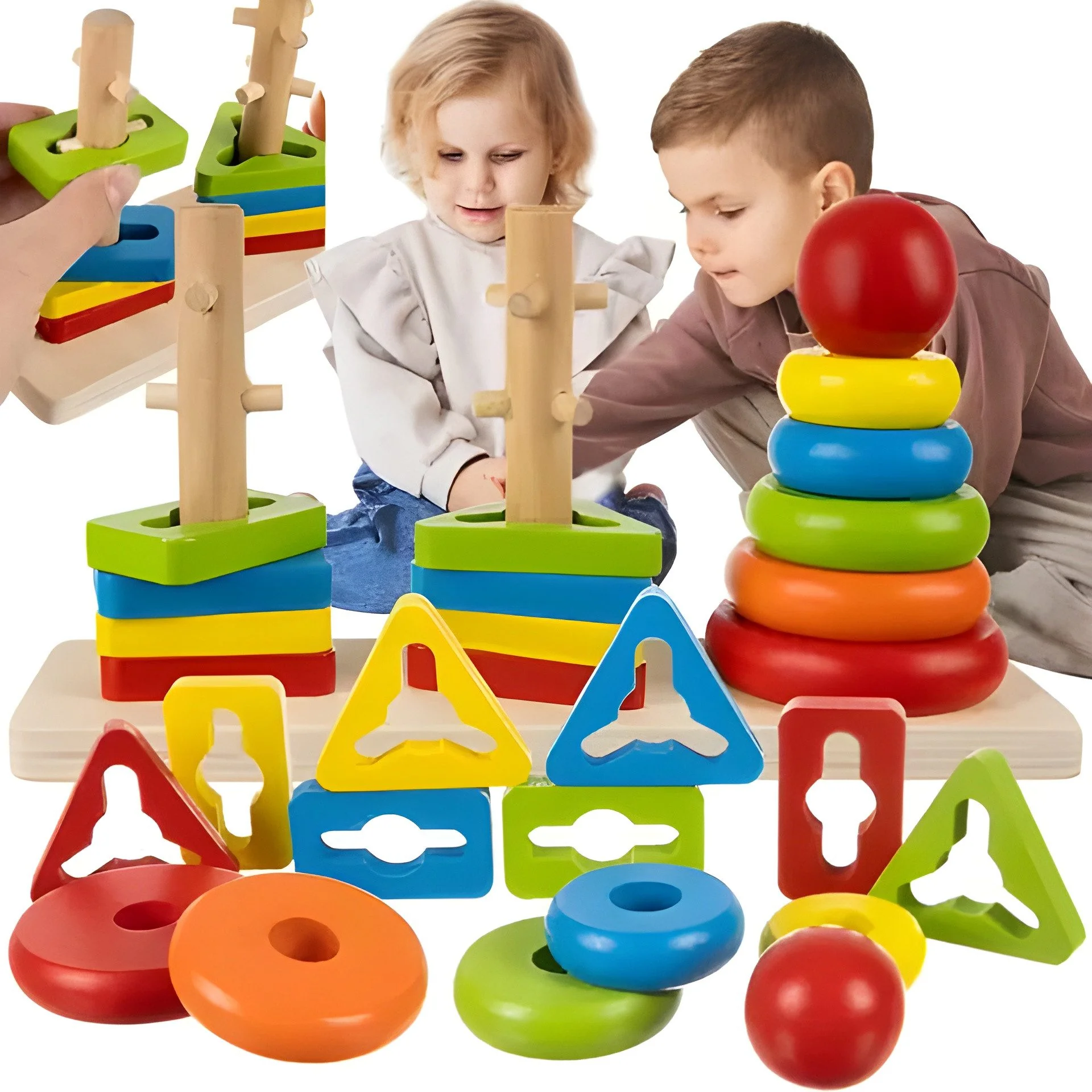 Kruzzel Holzspielzeug Stapel- und Sortierspielzeug mit Formen