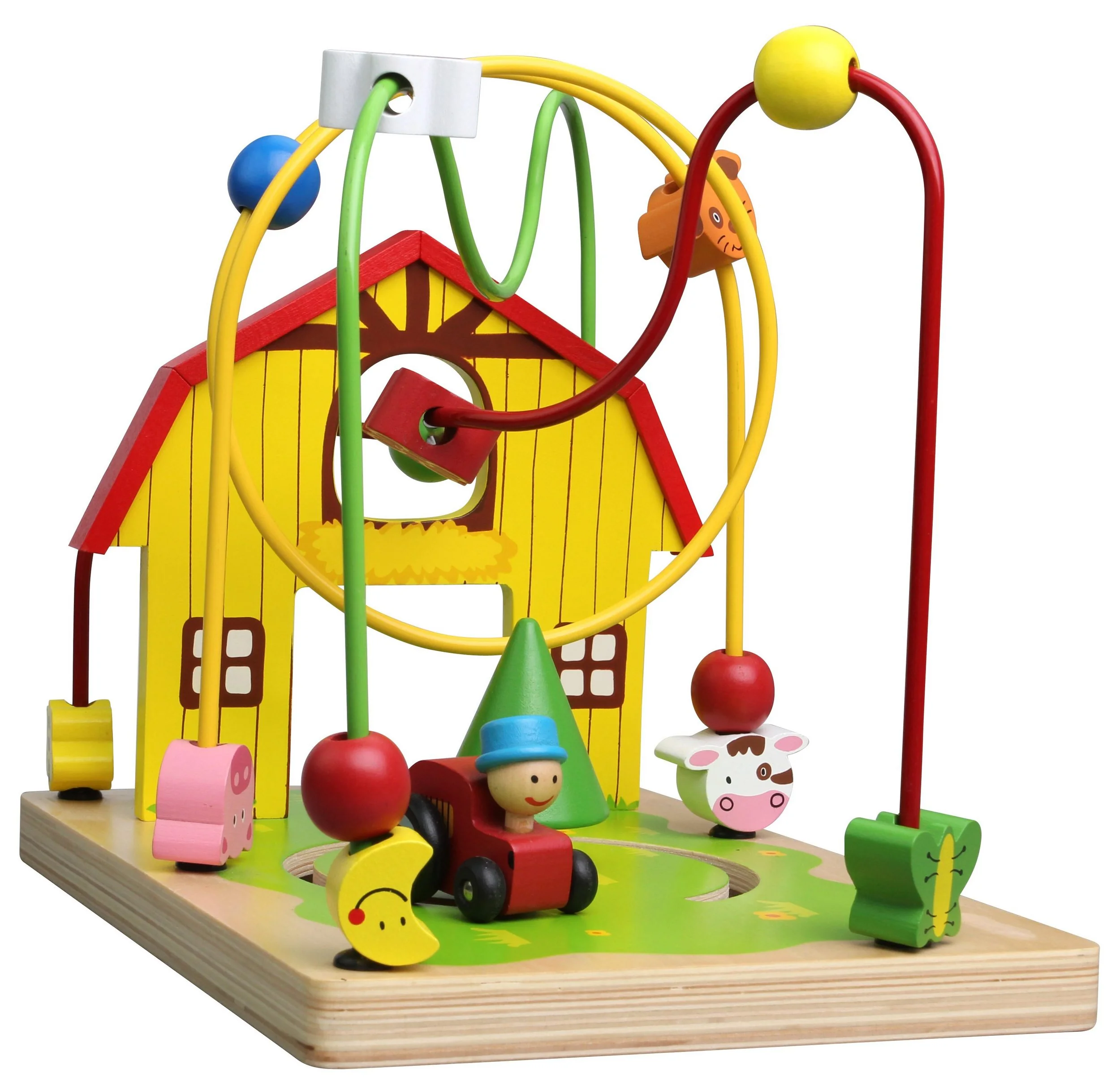 LELIN Motorikschleife 10062 Holzspielzeug bunt im Farmdesign