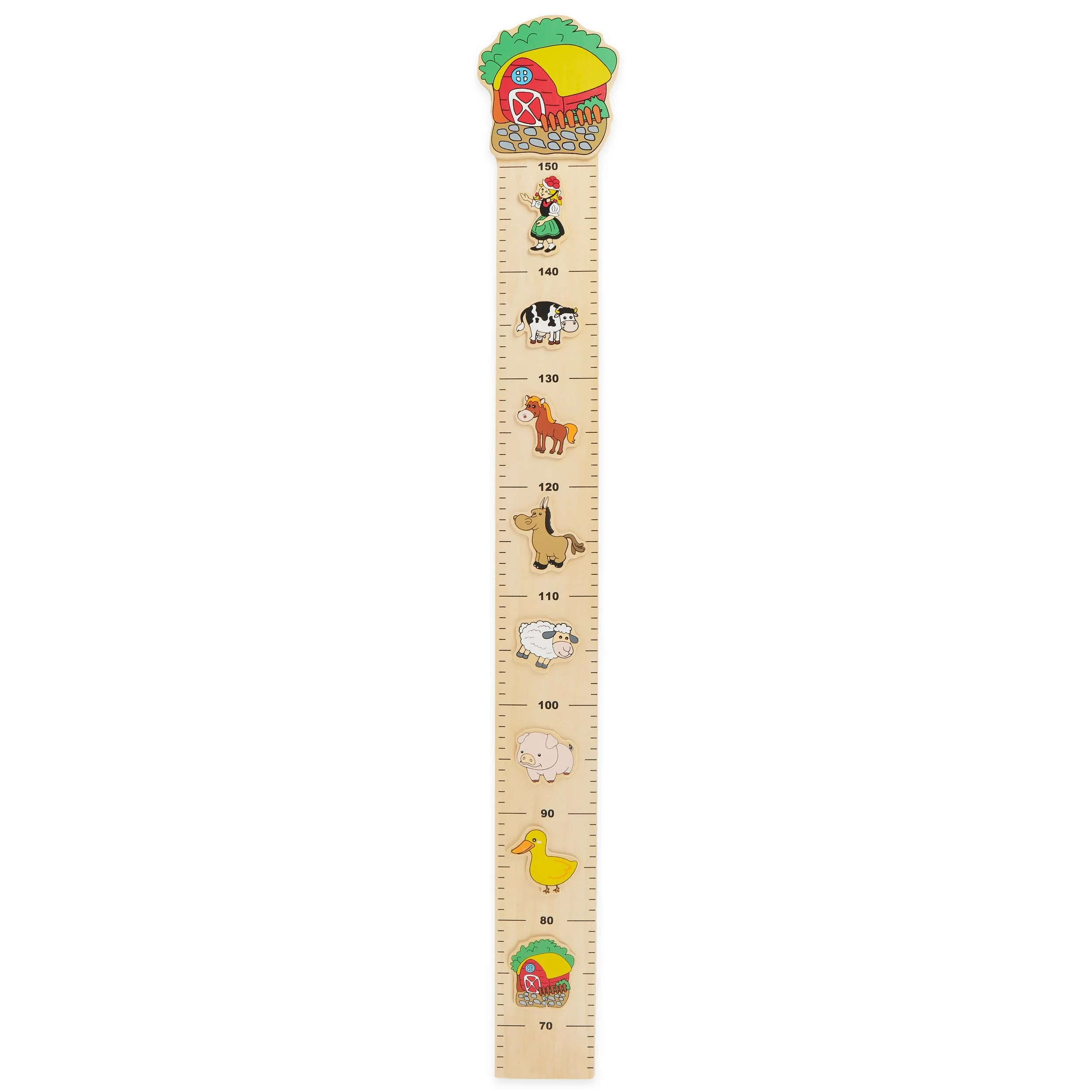 BIECO Messlatte aus Holz Bauernhof 65 bis 150 cm Kinder Wanddeko