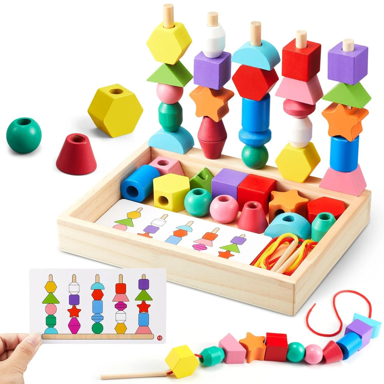 CLTYQ Montessori Lernspielzeug Fädelspiel Bausteine Sortierspiel