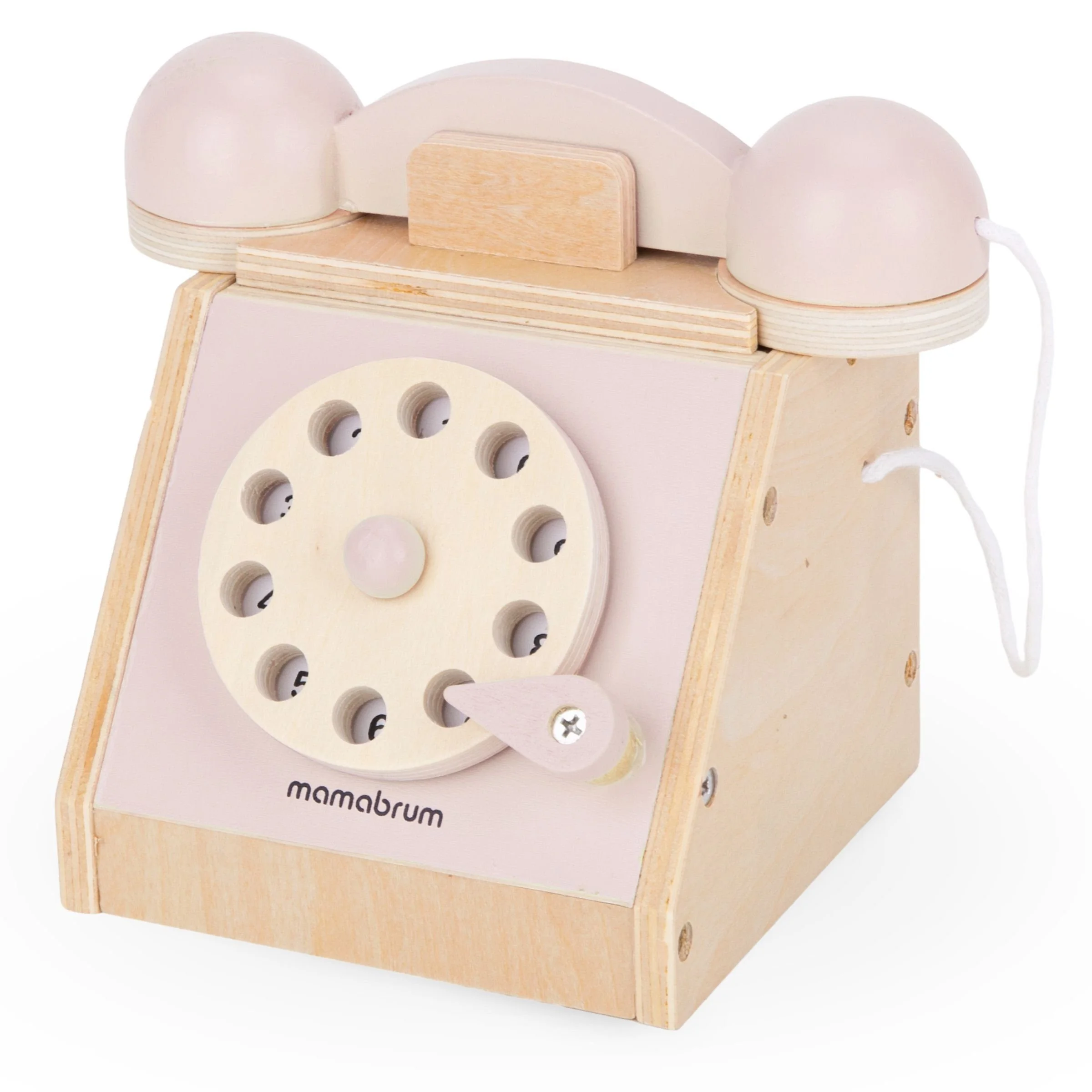 MAMABRUM Retro Holztelefon für Kinder mit Wählscheibe pastellrosa