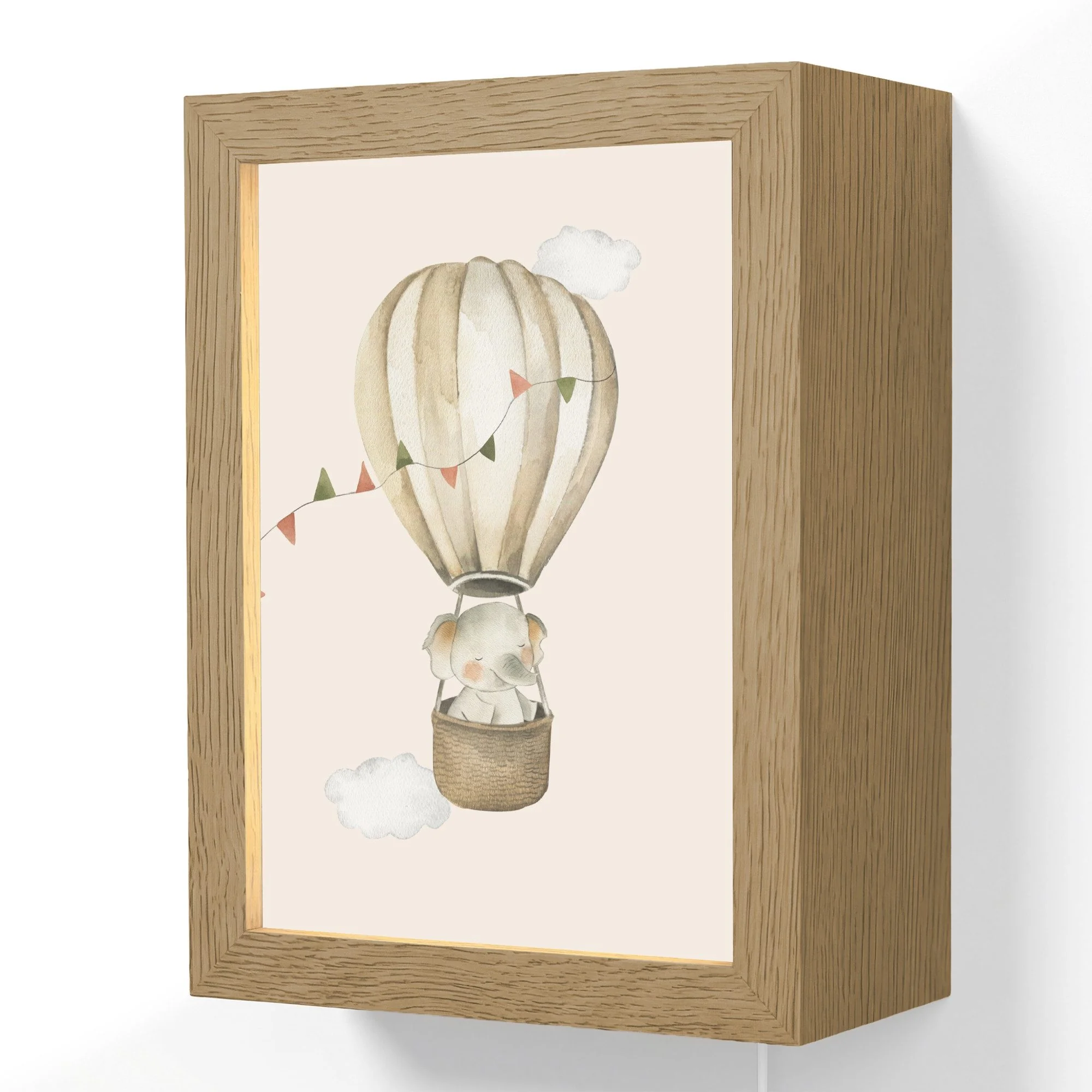 ONLYWOW Wandleuchte Lightbox Heißluftballon Elefant Kinderzimmer beige