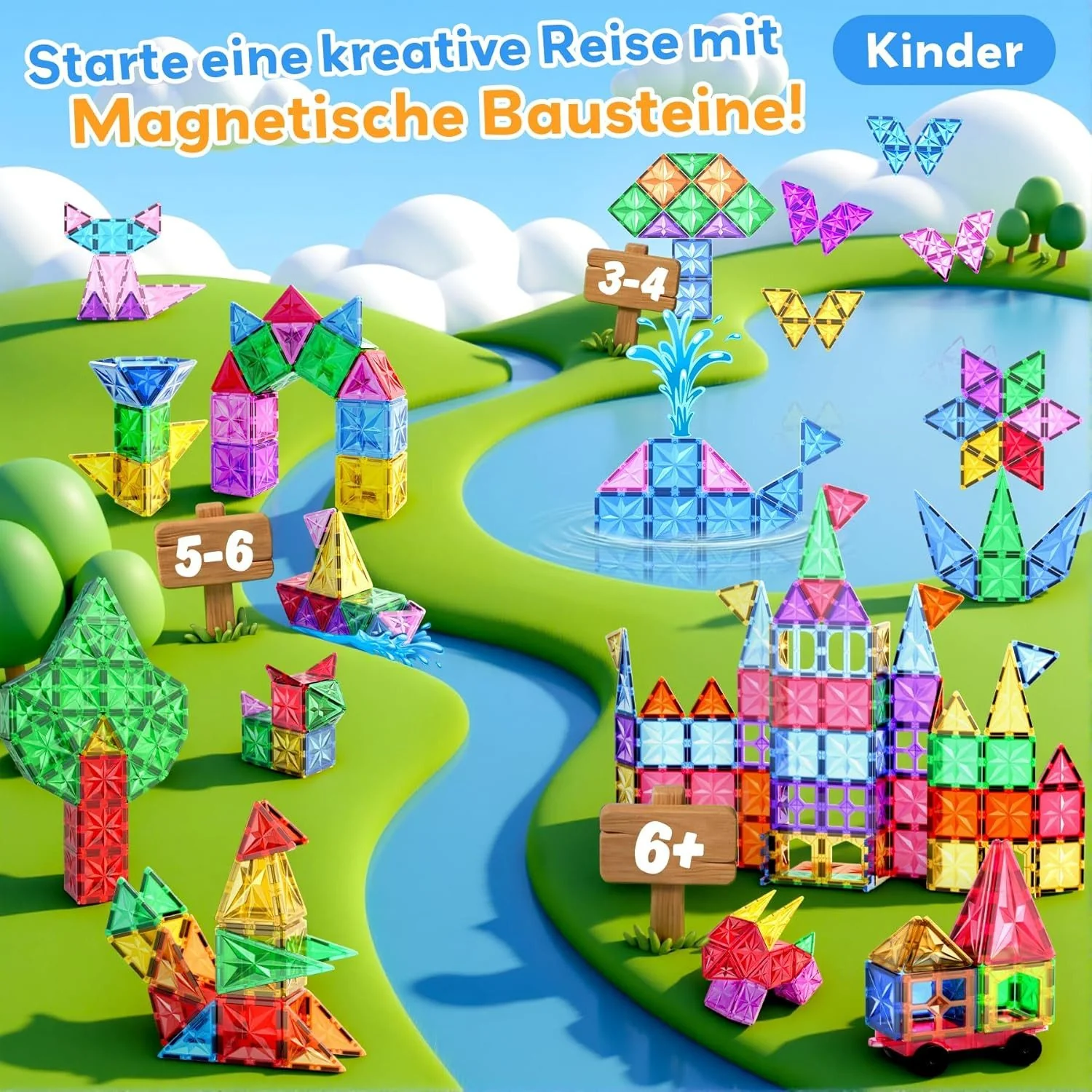 POPOLIC Magnetische Bausteine hochwertiges Set für Kinder Magnetspiel